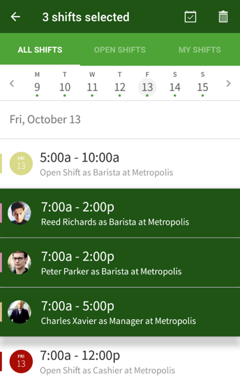 Select multiple unpublished shifts