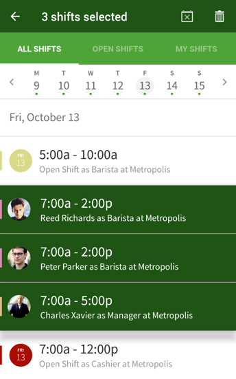 Unpublish multiple shifts