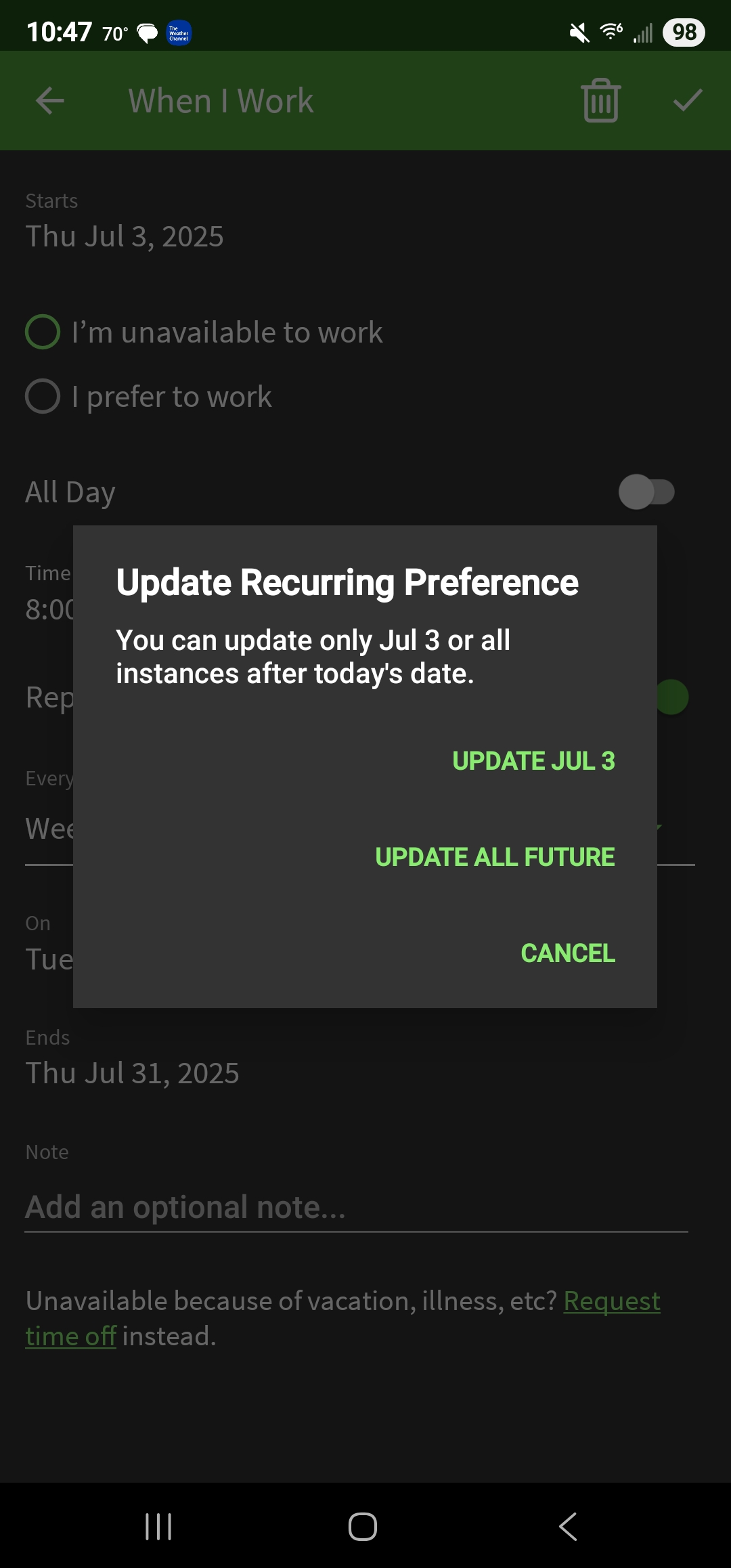 Update Work Availability Message Setting Your Availability – When I Work Help Center