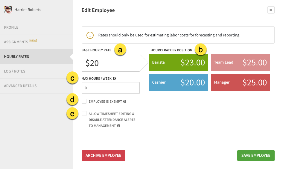 Web Employees hourly rates callout