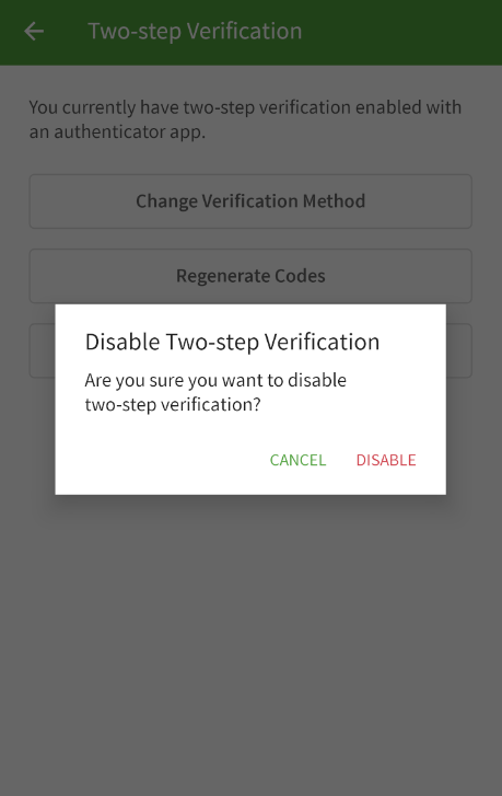 Confirm disable
