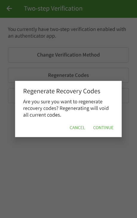 Confirm code regen