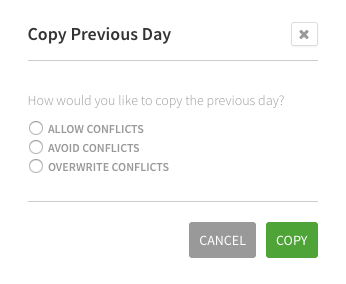 Copy Previous Day prompt